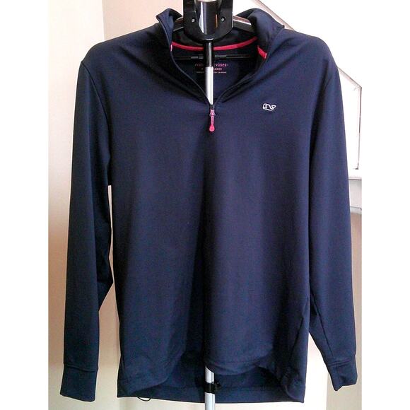 Vineyard Vines Performance Men's Medium 3/4 Zip Pullover Navy with Pink - Picture 1 of 9